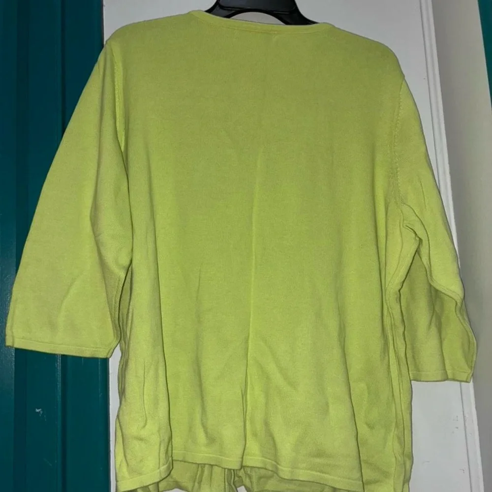 Sag Harbor Lime Green Scoop-Neck Cable Trim Sweater